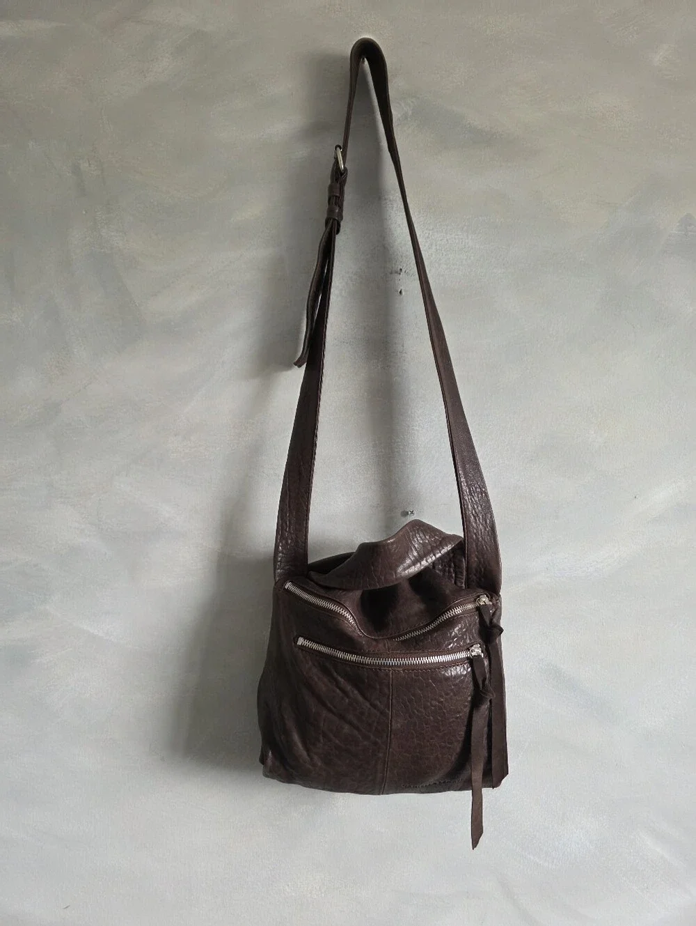 Daniella Lehavi Chocolate Brown Texture Leather Top Handle Crossbody Slouchy Bag